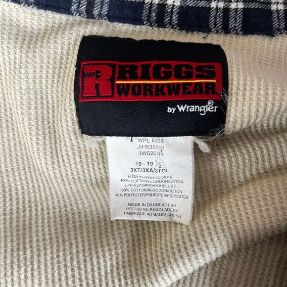 Wrangler Riggs Flannel Shirt 3XT Blue White Plaid Thermal Lined Shacket Big Tall - Picture 8 of 13